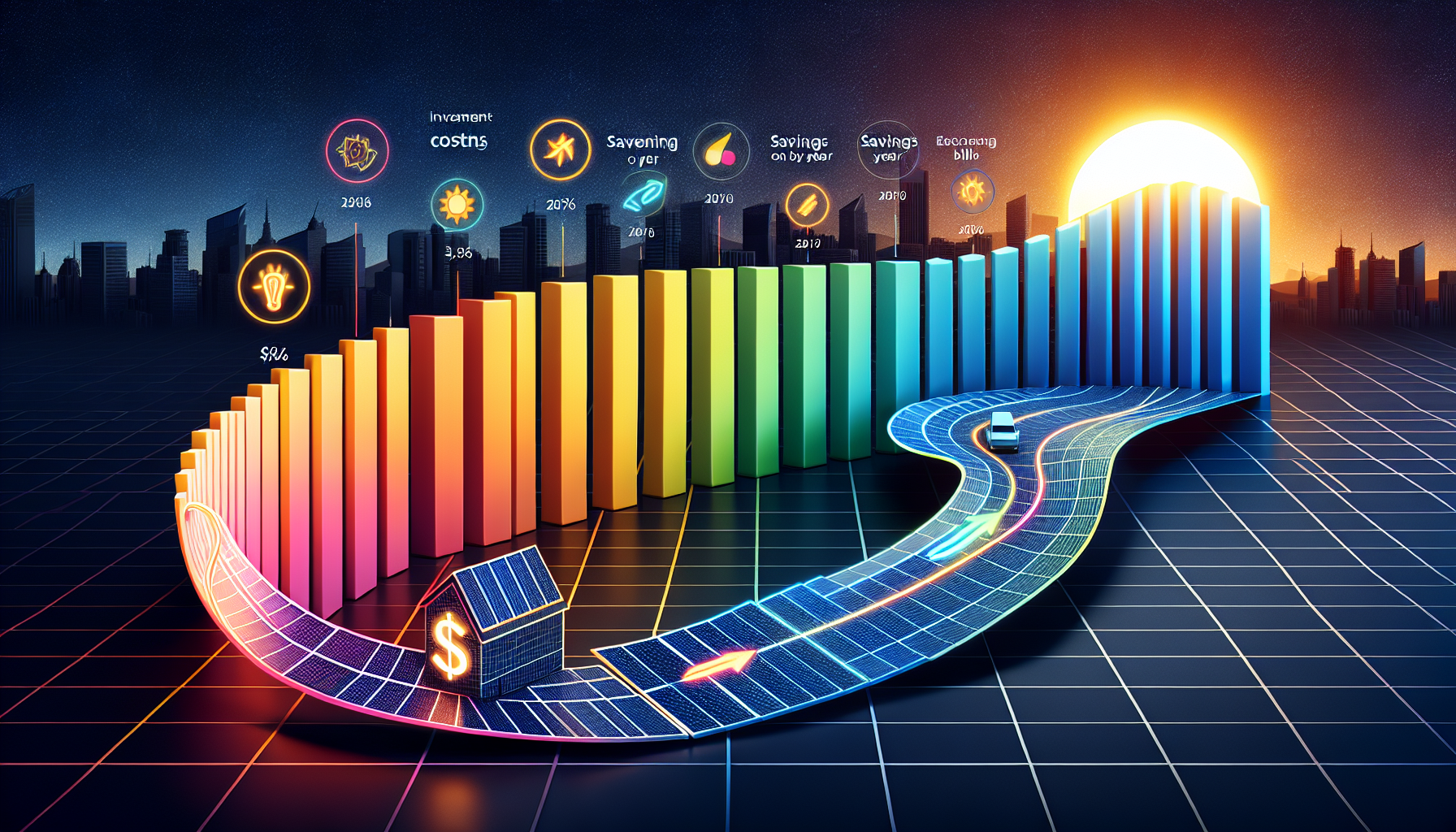 Een grafiek die de kosten en baten van zonnepanelen weergeeft.